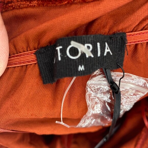 Storia Jumpsuit Womens Medium Rust Red Velvet Halter Neck Ruffle Tie Holiday NWT - Picture 5 of 13